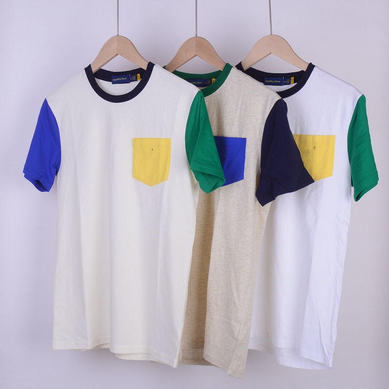RL048男装短袖薄款圆领拼色撞色基本款体恤衫