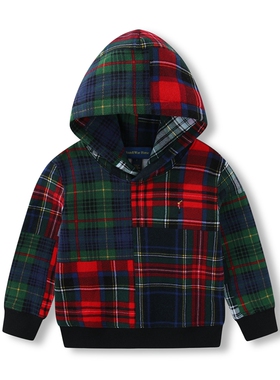 RL114男女童小马连帽卫衣经典格子春秋款抓绒外套 可亲子儿童休闲