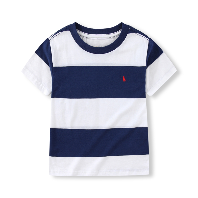 RL020男童中大童短袖小马T恤 圆领宽条纹夏装新款