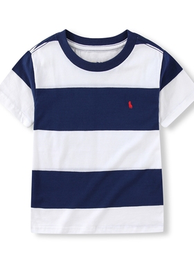 RL020男童中大童短袖小马T恤 圆领宽条纹夏装新款