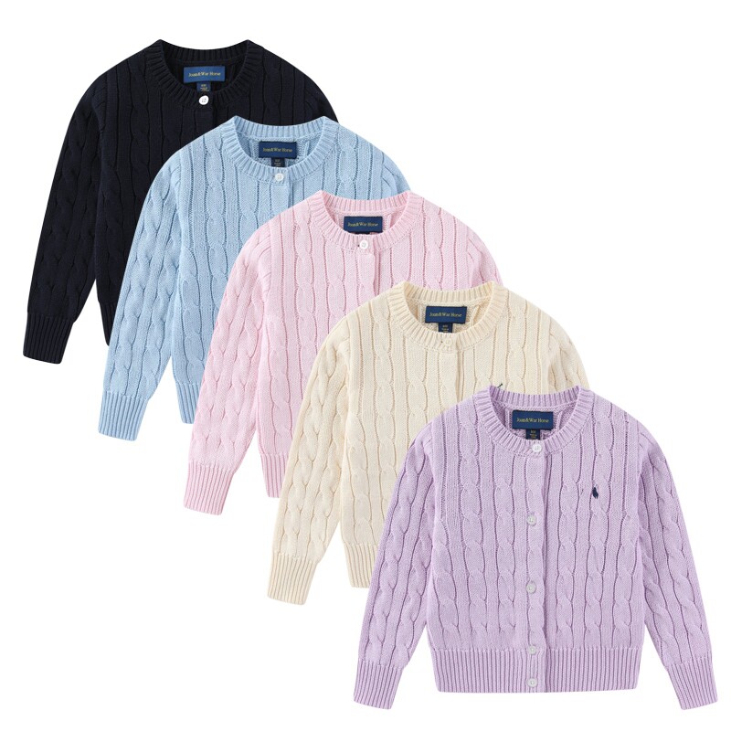 RLWT145女童小马秋冬精梳纯棉麻花针织开衫外套 尺码偏小