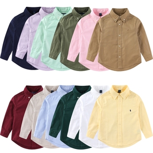 RL064男女童牛津纺纯棉小马纯色休闲衬衣 春秋中大童 翻领 衬衫