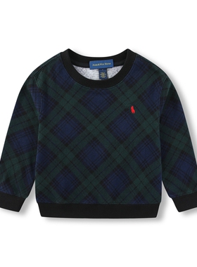 RL134男女童小马春秋绿格薄款长袖纯棉棉圈百搭圆领卫衣