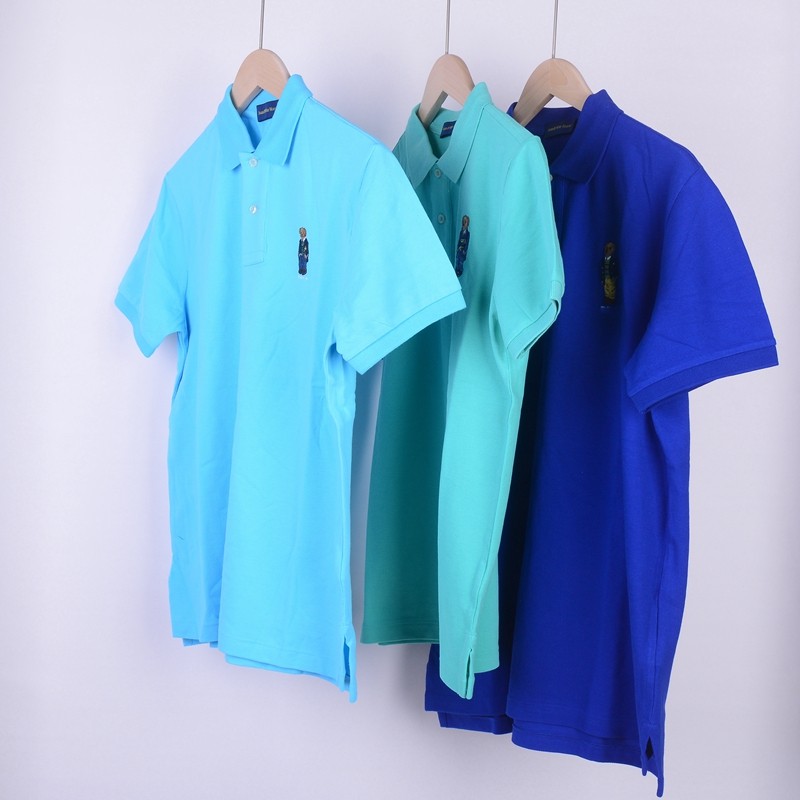 038男装短袖小熊标珠地棉夏装新款 经典多色翻领