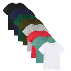 Rl026 Men's Round Neck Short Sleeve Solid Color Pony Basic Cotton T-Shirt Summer Casual