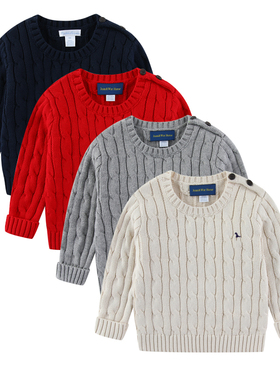 RL310男女宝宝小马圆领套头针织衫厚款麻花毛衣纯棉婴童