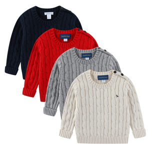 RL310男女宝宝小马圆领套头针织衫厚款麻花毛衣纯棉婴童