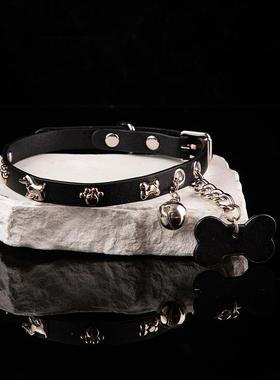 puppy真皮项圈女m小狗颈圈铃铛choker骨头吊坠情侣定制刻字k9脖圈