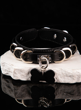 小狗真皮项圈骨头吊牌铃铛颈圈choker女m定制刻字项饰k9脖圈