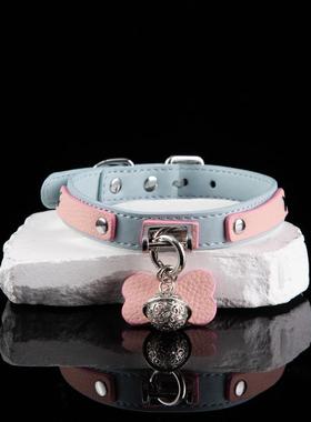 真皮铃铛项圈choker骨头牌拼色颈圈女m颈饰情侣刻字可拆卸k9脖圈