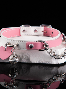 puppy真皮爱心牌粉拼色项圈牛皮choker女M颈带K9颈饰脖圈刻字定制