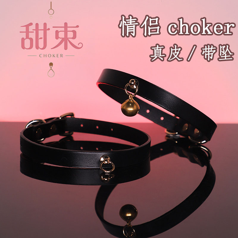 【甜束】原创设计choker真皮项圈情侣PUPPY牛皮铃铛项链颈圈情侣