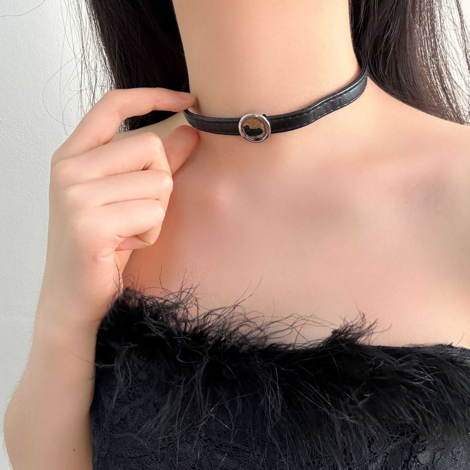 【甜束】圆形豹纹项圈女欧美跨境个性简约chocker颈链潮流锁骨链