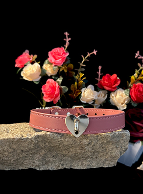 puppy*原创设计真皮项圈粉色爱心颈圈颈环饰品项链男女m脖圈颈带