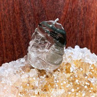 【盆满钵满】天然绿幽灵千层满天星九尾狐吊坠钱袋子狐牌水晶项链