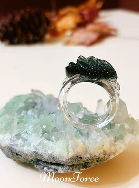 【元宝金蟾】天然高品俏色绿幽灵金蟾水晶戒指大码适合男士 礼物