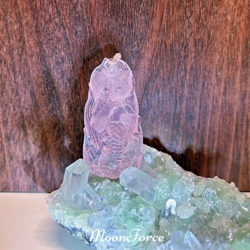 【鱼你一起】天然莫桑比克粉水晶九尾狐吊坠鱼狐锁骨链桃花粉晶女