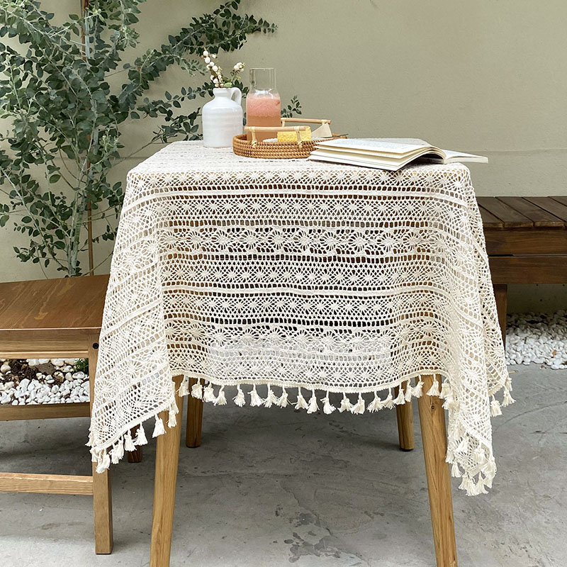 ins蕾丝餐桌桌布正方形北欧小盖布镂空复古茶几布艺家用拍照台布