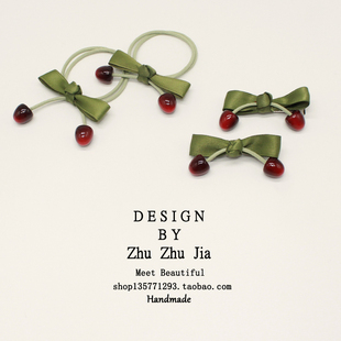 可爱少女樱桃蝴蝶结发圈发圈侧边百搭麻花辫发饰头花头绳夏季 头饰