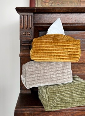 livingbank手工复古风焦糖丝绒纸巾包ins苔藓绿松弛感小众抽纸盒