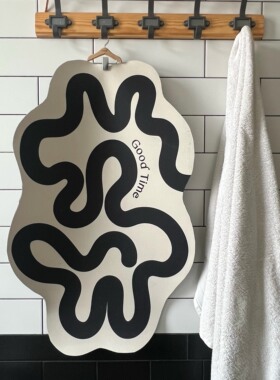 LIVINGBANK黑白线不规则浴室地垫ins风软硅藻泥吸水家用速干地垫