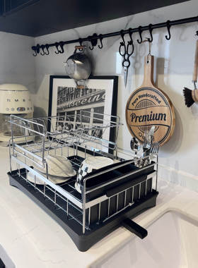 livingbank包豪斯厨房不锈钢沥水篮中古银色碗架水杯双层置物架