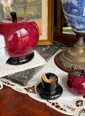 LIVINGBANK《红玛瑙》苹果陶瓷纸巾盒中古风家居摆件可爱牙签盒