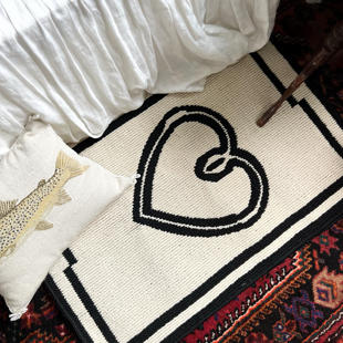 LIVINGBANK北欧ins黑白方格入户门地垫韩风爱心地毯防滑卧室垫子
