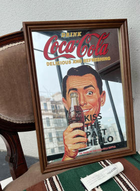 livingbank美式复古可乐招牌镜子挂画中古风装饰画古着咖啡厅墙挂