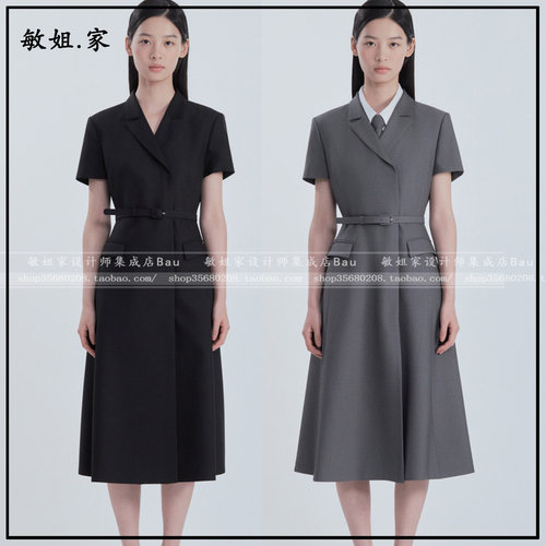 敏姐26夏韩国设计师品牌mausoleum新款7月西装领短袖职业连衣裙