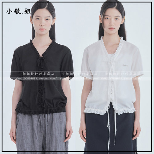 敏姐26夏韩国设计师品牌mausoleum新款7月字母荷叶边短袖衬衫