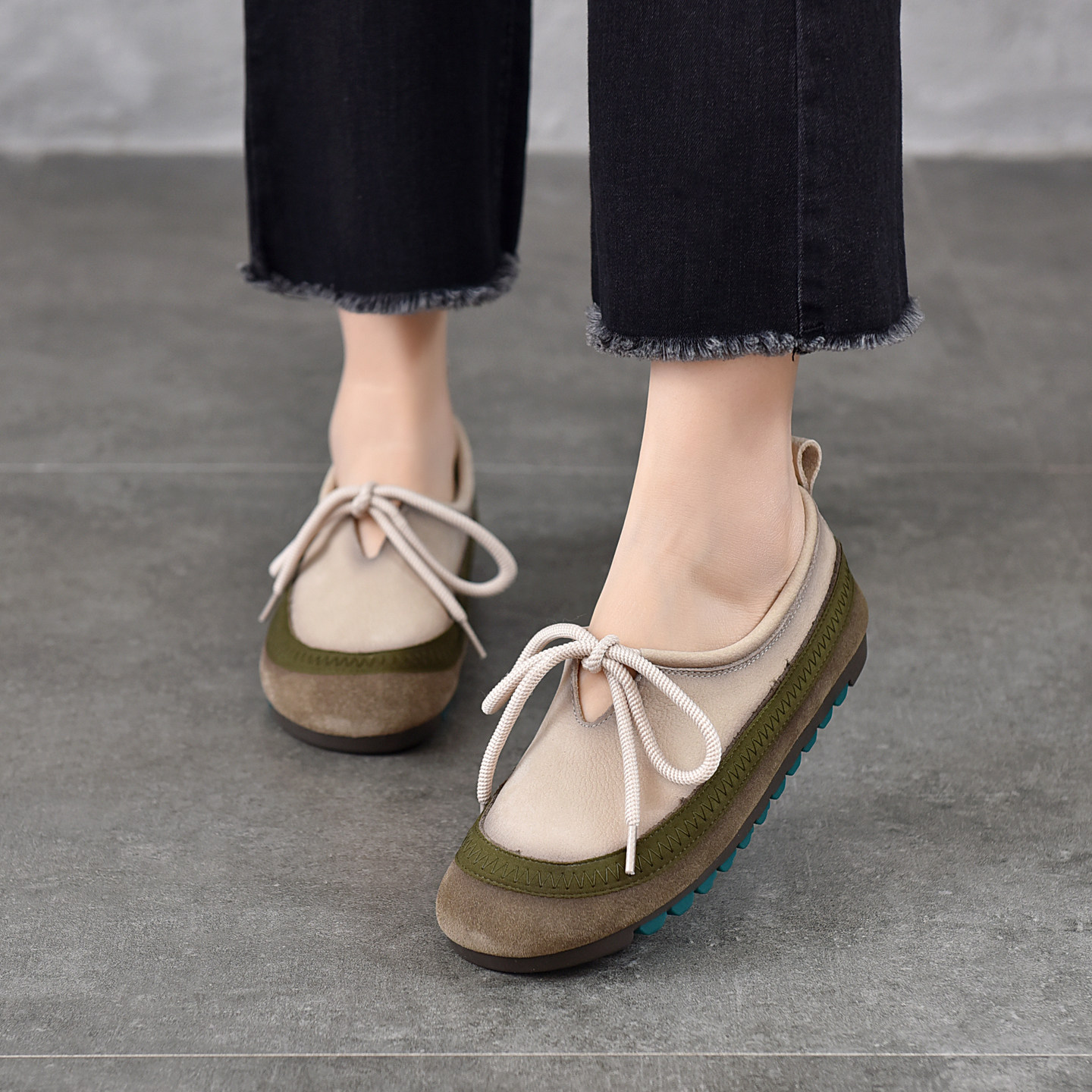 头层牛皮复古平底鞋单鞋女2026春季新款圆头系带文艺豆豆鞋软底鞋,女鞋,乐福鞋（豆豆鞋）,淘宝优惠券,粉丝福利购,淘宝优惠卷
