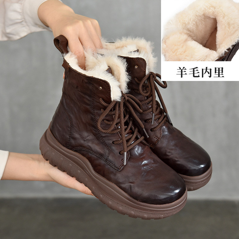 羊毛真皮雪地靴女冬季加绒加厚保暖厚底皮毛一体加厚系带牛皮棉靴,女鞋,时尚雪地靴,淘宝优惠券,粉丝福利购,淘宝优惠卷