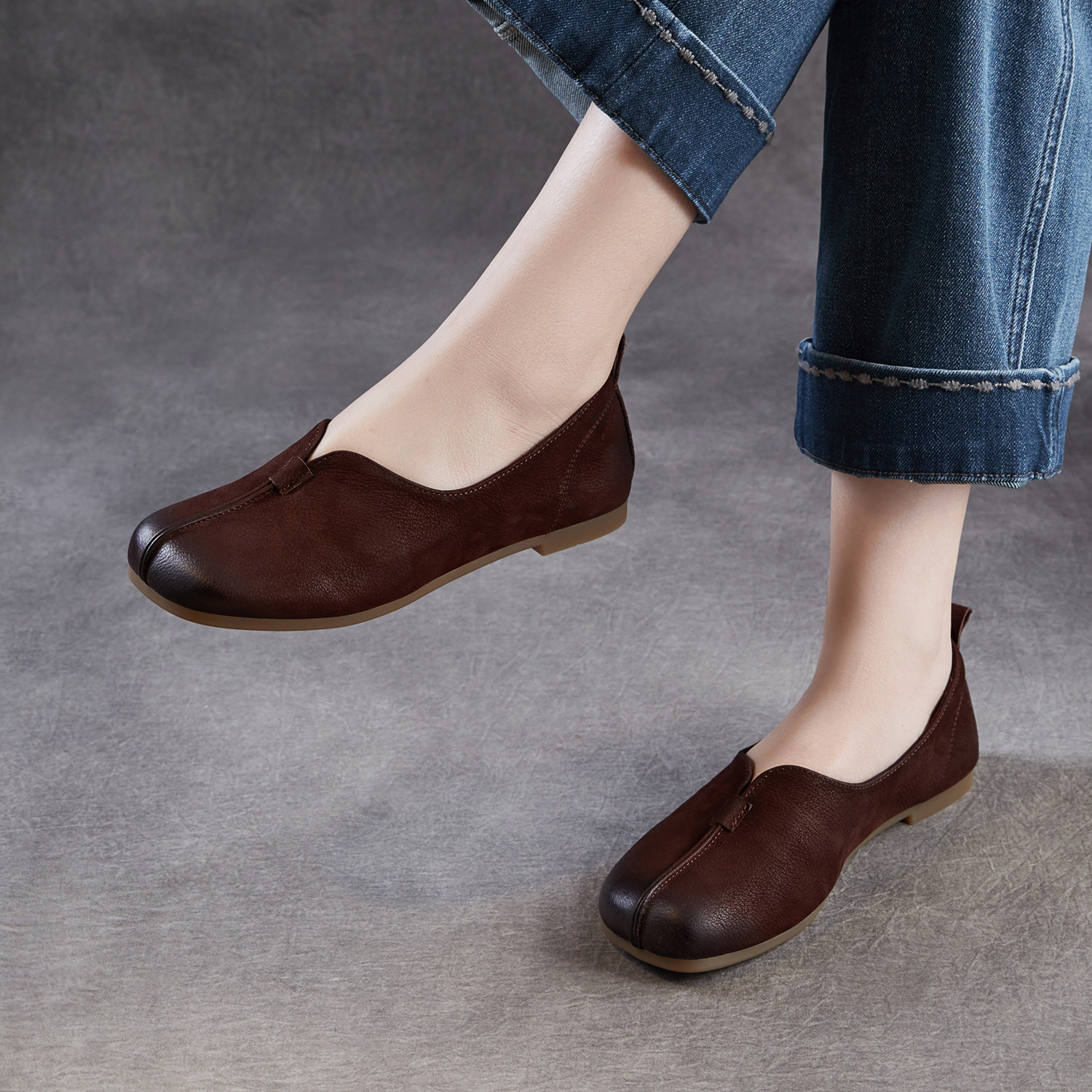低跟平底妈妈鞋软底软面懒人鞋2026春款圆头一脚蹬牛皮文艺女单鞋,女鞋,深口单鞋,淘宝优惠券,粉丝福利购,淘宝优惠卷