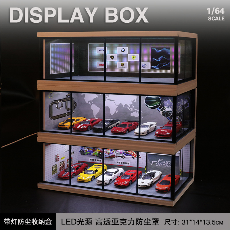 停车场模型场景1:64车模展示盒仿真合金汽车展厅场景收纳防尘收纳