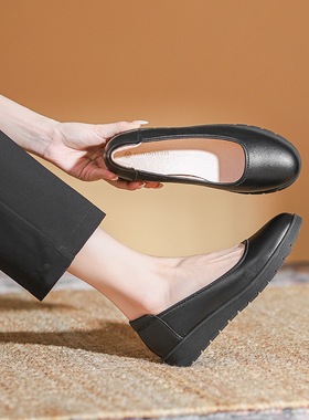 餐饮久站不累工作鞋女黑色职业工装上班工鞋防滑妈妈皮鞋大码鞋子