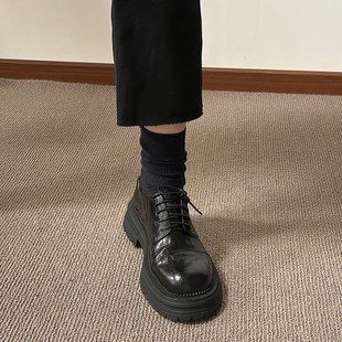 真皮厚底圆头系带小皮鞋 百搭单鞋 女春季 英伦乐福鞋 新款 巨巨好穿