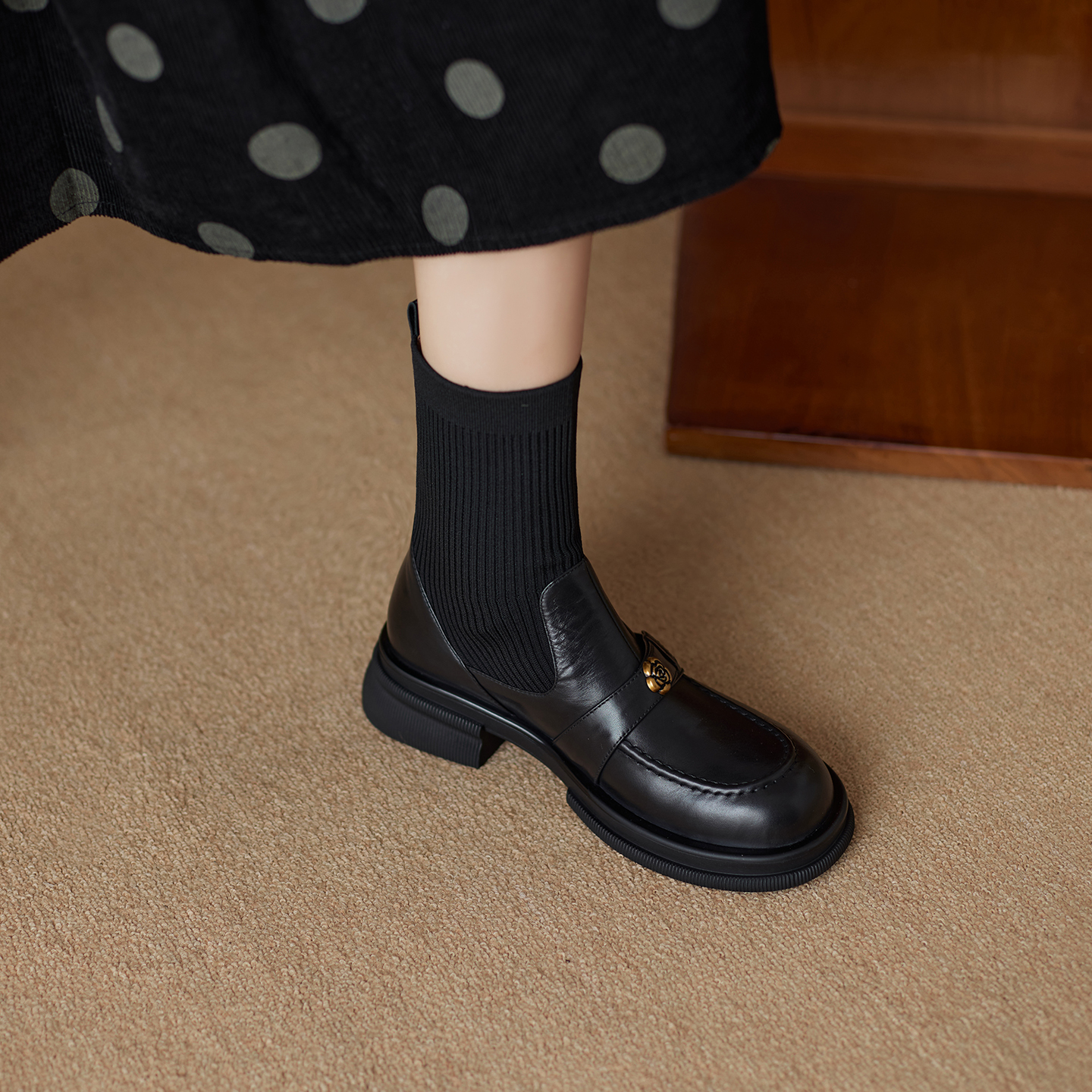 山茶花针织袜靴瘦瘦短靴百搭厚底