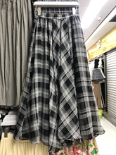 文艺雪纺格子半身裙女夏季薄款显瘦百搭A字裙大摆裙子中长款裙子