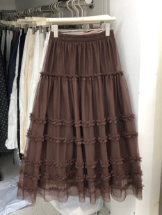 25甜美风ins重工减龄网纱花边多层次A字长裙女秋蓬蓬蛋糕裙半身裙