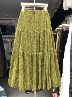 秋冬法式甜美立体钩花网格蕾丝半身裙中长款高腰重工大裙摆a字裙