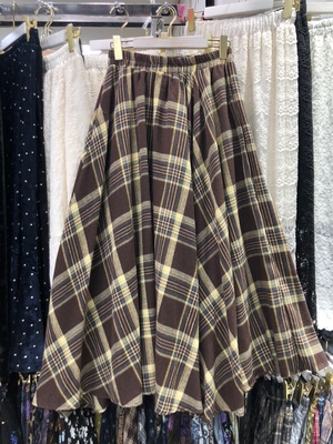 大摆休闲口袋格纹裙半裙棕色格子