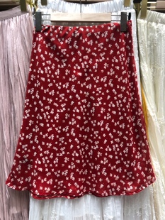 红色碎花雪纺半身裙女夏季漂亮中裙高腰a字短裙子小个子包臀半裙