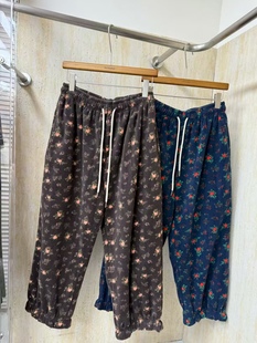 百搭碎花长裤 韩国东大门秋冬新款 ins韩版 束脚休闲裤 子 摇粒绒卫裤