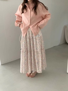 春天花会开韩国法式甜美碎花半身裙高腰显瘦气质温柔长裙粉色印花