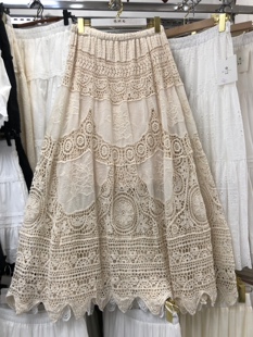 重工波西米亚度假风蕾丝钩花半身裙女春季 设计感小众半身长裙 新款