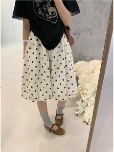 韩系少女穿搭小众波点印花显瘦花苞裤裙百搭半身裙蓬蓬五分短裙裤