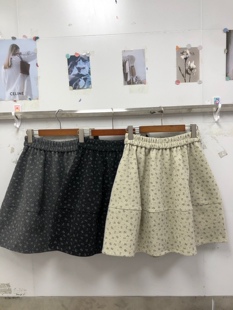 温柔减龄毛呢碎花半身裙女秋冬加厚韩系复古a字裙短裙蓬蓬花苞裙
