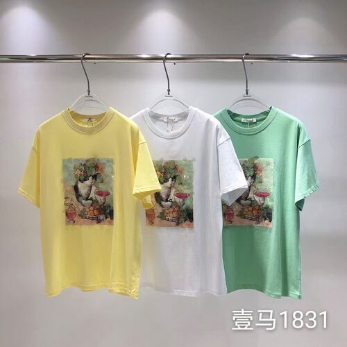 广州壹马 UUS店夏季甜美猫咪印花闪光亮片圆领短袖T恤