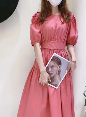广州UUS韩版夏季甜美时尚纯棉泡泡袖圆领纯色短袖连衣裙公主裙